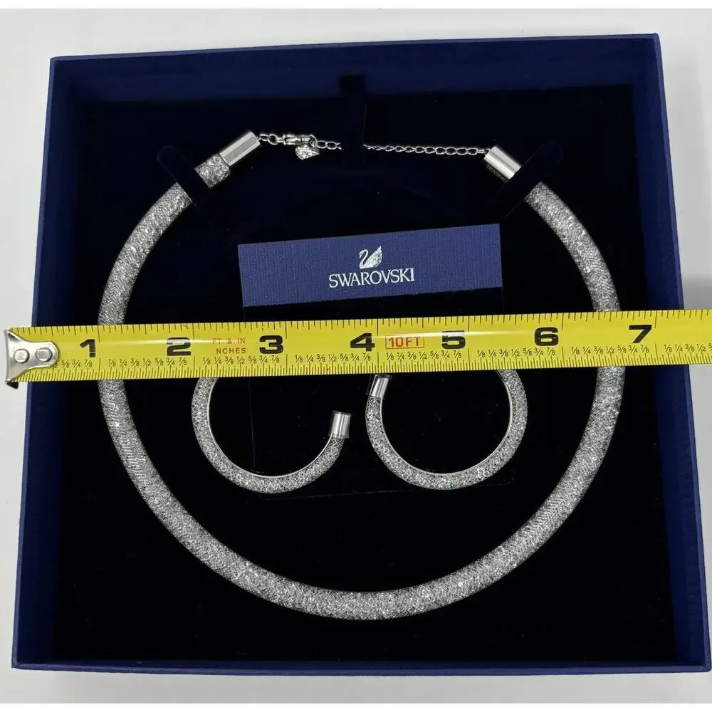 Swarovski Stardust Deluxe Clear Crystal Fishnet Tube Necklace With Earrings - Picture 5 of 6